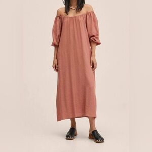 Mango Flowy Puffed-Sleeve‎ Lined Dress Oversized Lagenlook Design Size Large